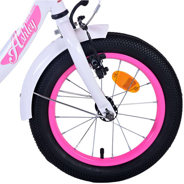 Volare Meisjesfiets Ashley 14 Inch 22,5 cm Meisjes Terugtraprem Wit/Roze