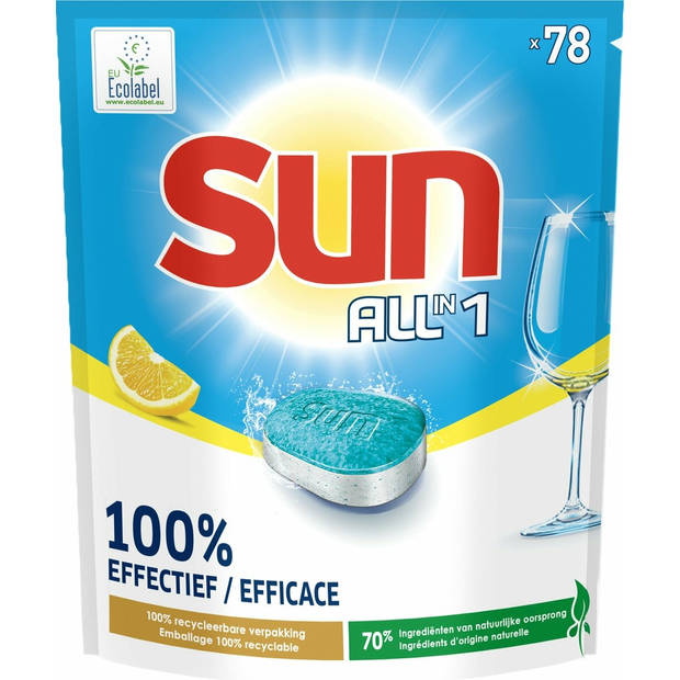 Sun All-in-1 Vaatwastabletten Citroen - 234 Tabletten - 2+1 Gratis - Voordeelverpakking