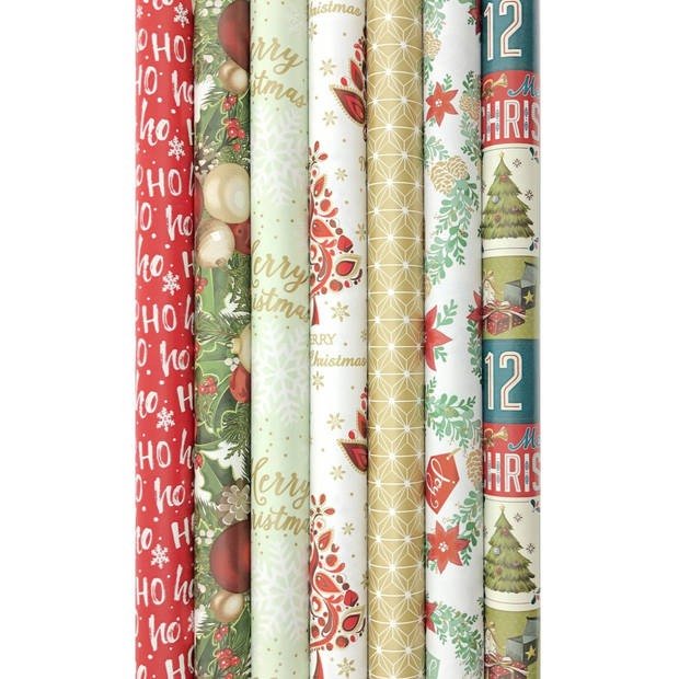 Präsenta assortiment luxe kerstcadeaupapier inpakpapier K633 - 200 x 70 cm - 7 rollen