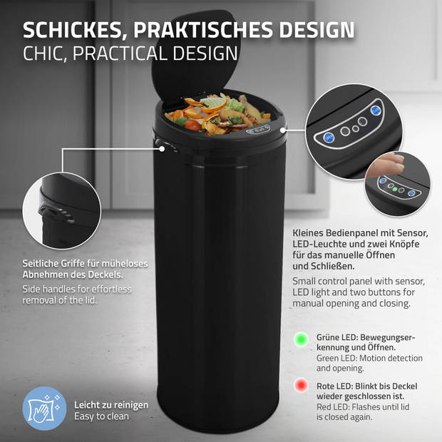 Afvalbak Afvalbak 50 liter Zwart Glanzend Geborsteld Roestvrij Staal by ML-Design
