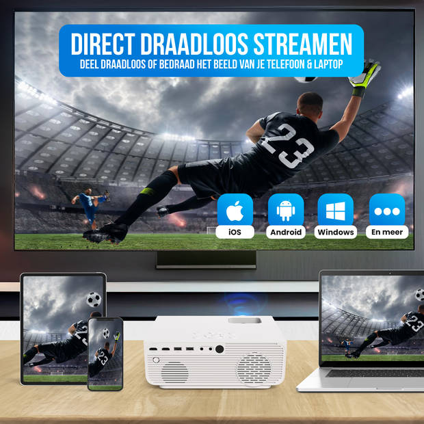 Strex Beamer - 1080P Full HD - 15000 Lumen - Draadloos Streamen - WiFi - Bluetooth - Mini Beamer - Projector