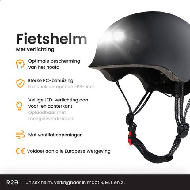 R2B Fietshelm Volwassenen - LED-verlichting - Maat S - 48-54 cm - Fietshelm Dames / Heren Elektrische Fiets -Skeelerhelm