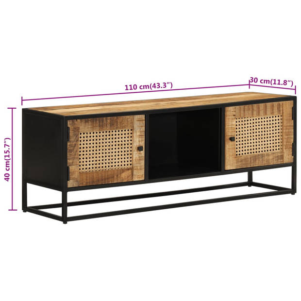 vidaXL Tv-meubel 110x30x40 cm massief ruw mangohout en ijzer