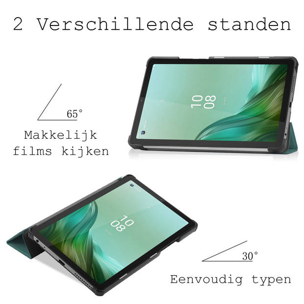 Basey Lenovo Tab M9 Hoesje Kunstleer Hoes Case Cover -Donkergroen