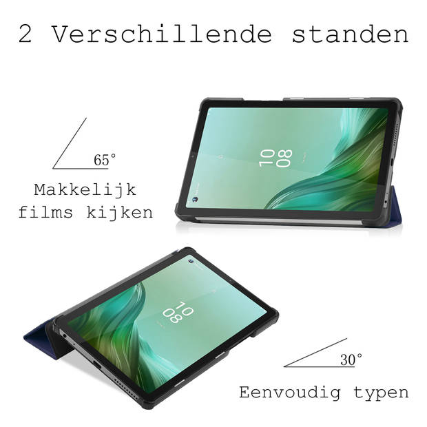 Basey Lenovo Tab M9 Hoesje Kunstleer Hoes Case Cover -Donkerblauw