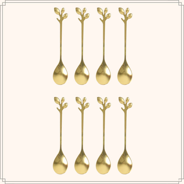 OTIX Theelepeltjes - Goud - Bladeren - Koffielepeltjes - 8 stuks - LEAF