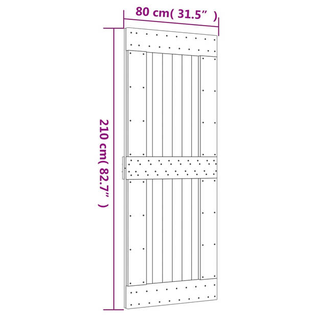 The Living Store Schuifdeur Massief Grenenhout - 80x3.6x210 cm - Ruimtebesparend