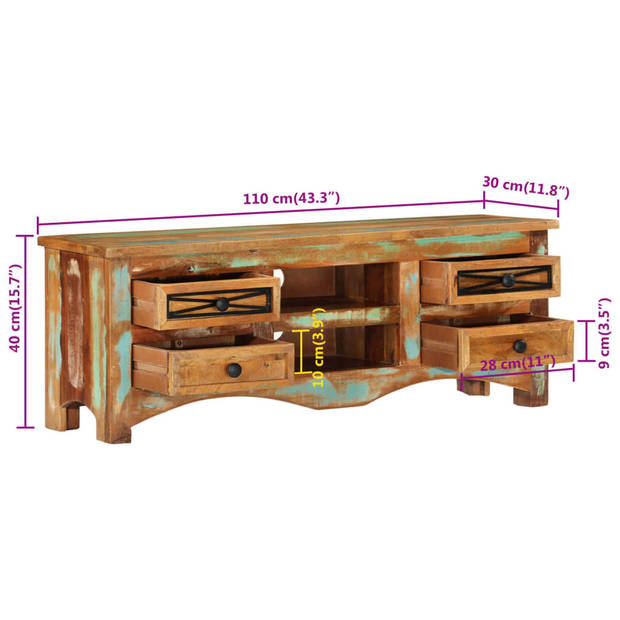 vidaXL Tv-meubel 110x30x40 cm massief gerecycled hout