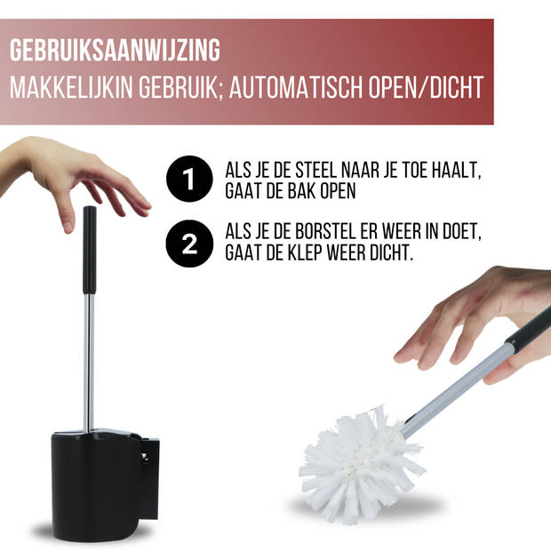 4bathroomz® Dichte Toiletborstel met Wandhouder - Automatische Zwarte Wc borstel