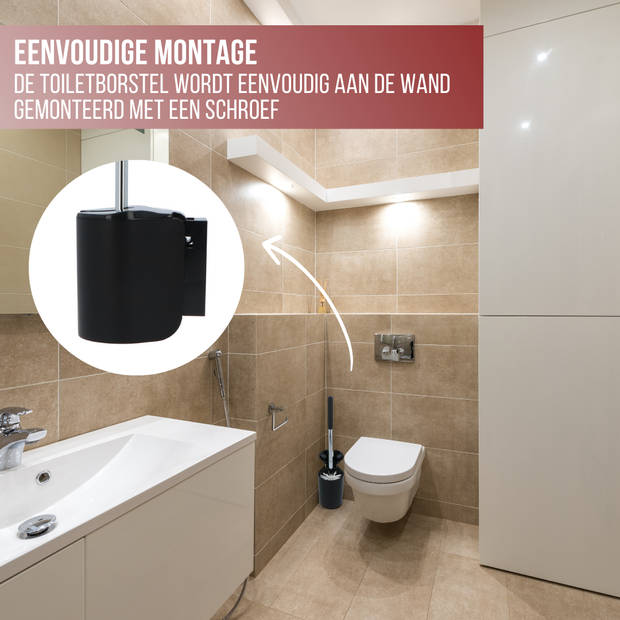 4bathroomz® Dichte Toiletborstel met Wandhouder - Automatische Zwarte Wc borstel