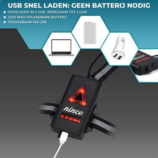 Nince Led Hardloop Verlichting - USB Oplaadbaar - Voor en Achterkant - Hardloop lampjes - Hardloop vest