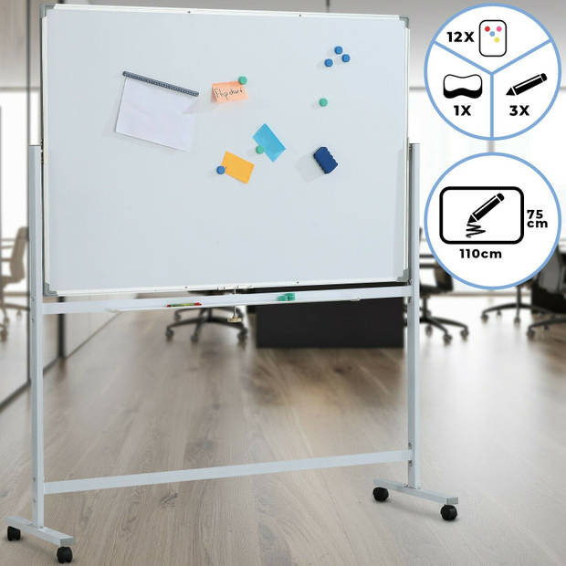 Jago- Whiteboard- magneetbord met alu frame- 110x75 cm, magnetisch, draaibaar