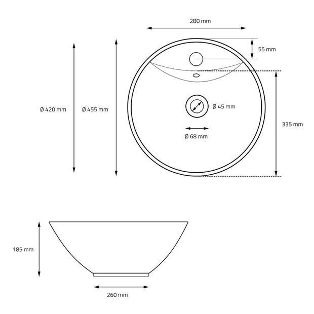 Wastafel 455x185 mm keramiek rond wit