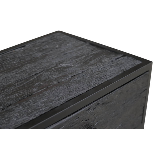 Bijzettafel mangohout Lucky 120cm met twee lades zwart industrieel side table