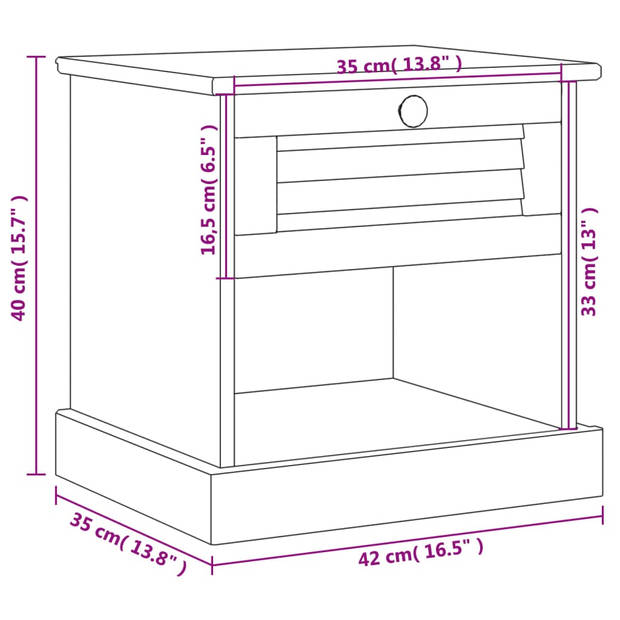 vidaXL Nachtkastje VIGO 42x35x42 cm massief grenenhout grijs