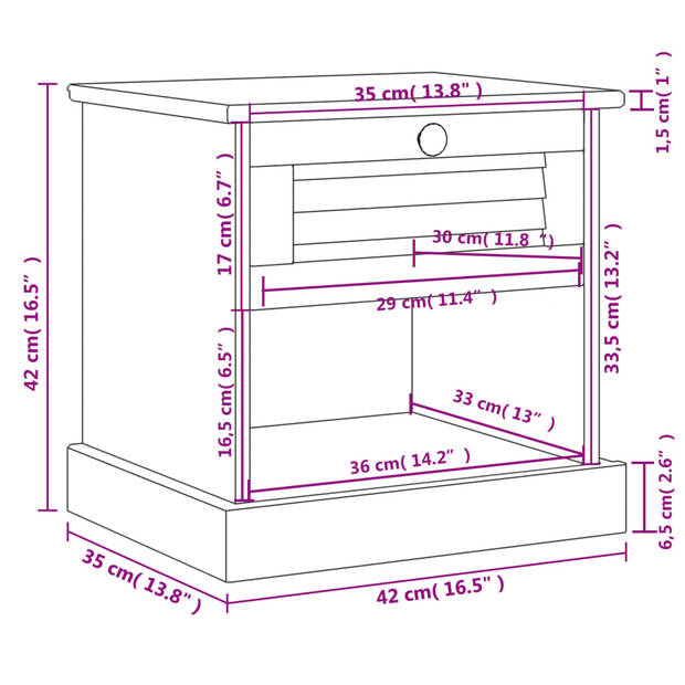 vidaXL Nachtkastje VIGO 42x35x42 cm massief grenenhout wit