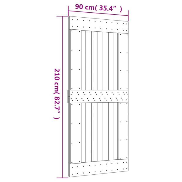 The Living Store Schuifdeur Massief Grenenhout - 90 x 3.6 x 210 cm - Ruimtebesparend