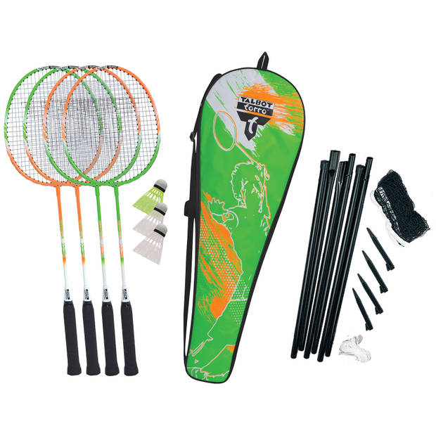 Badminton set Attacker 4 spelers + net rood