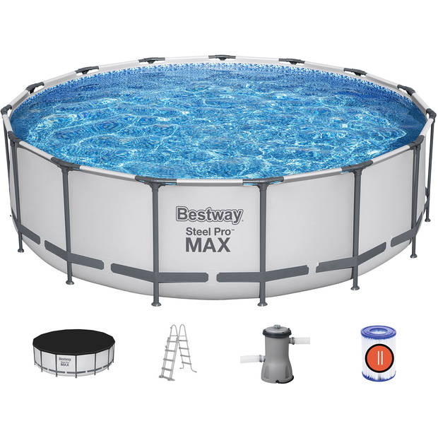 Bestway zwembad set Steel Pro Max 457 lichtgrijs