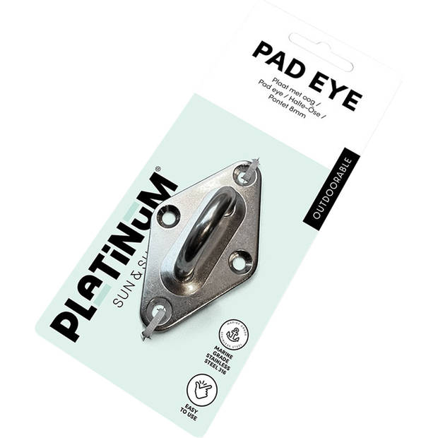 Platinum plaat met oog 8 mm