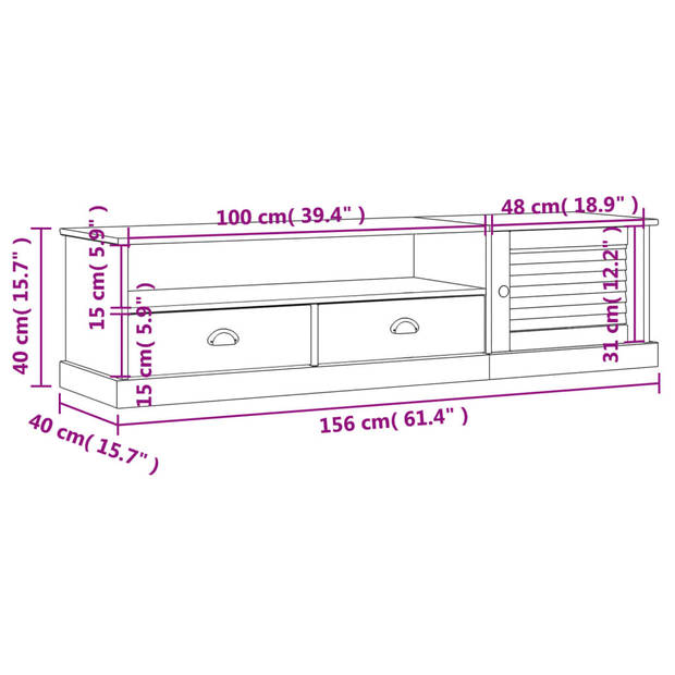 vidaXL Tv-meubel VIGO 156x40x40 cm massief grenenhout