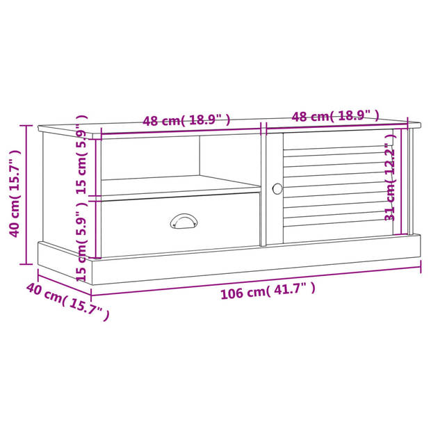 vidaXL Tv-meubel VIGO 106x40x40 cm massief grenenhout