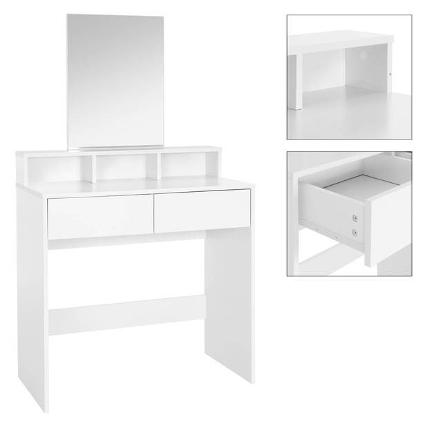 Kaptafel met Spiegel 80x40x140 cm Wit incl. Kruk ML-Design