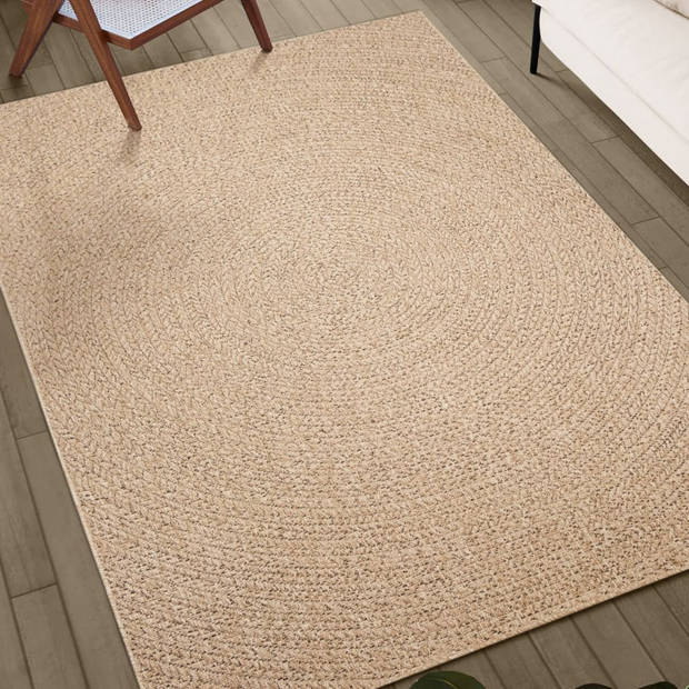 The Living Store Buitentapijt - Jute-look - 140x200 cm - PP-materiaal - Uv-bestendig - Rond design