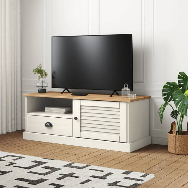 The Living Store VIGO Houten TV-Meubel - 106 x 40 x 40 cm - Massief grenenhout - Wit