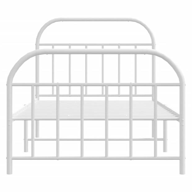 vidaXL Bedframe met hoofd- en voeteneinde metaal wit 107x203 cm