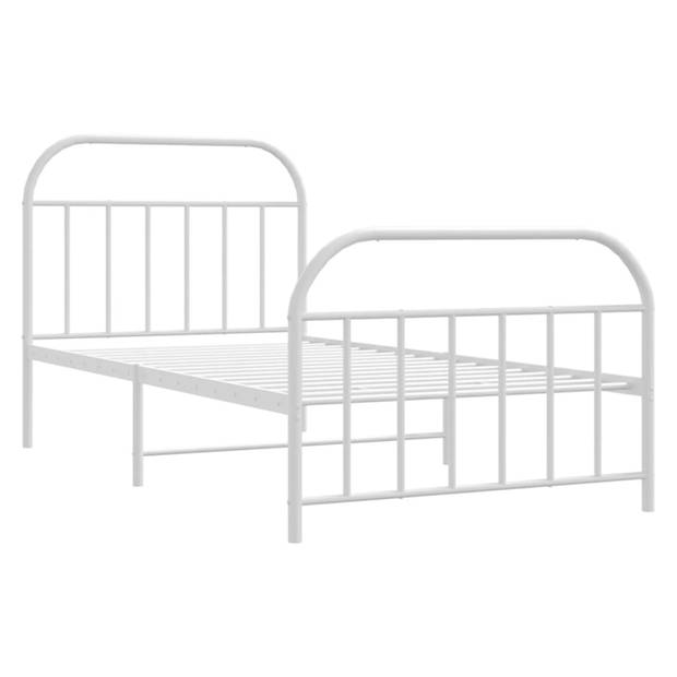 vidaXL Bedframe met hoofd- en voeteneinde metaal wit 107x203 cm