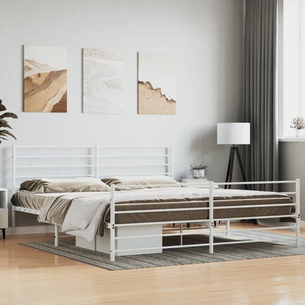 vidaXL Bedframe met hoofd- en voeteneinde metaal wit 180x200 cm