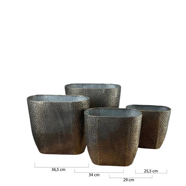 DKNC - Plantenbak Halifax - Metaal - 36.5x19x36cm - Set van 4 - Zwart