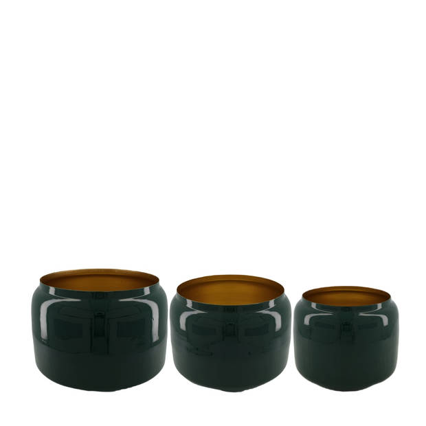 DKNC - Plantenbak Recife - Ijzer - 36x36x33cm - Set van 3 - Groen