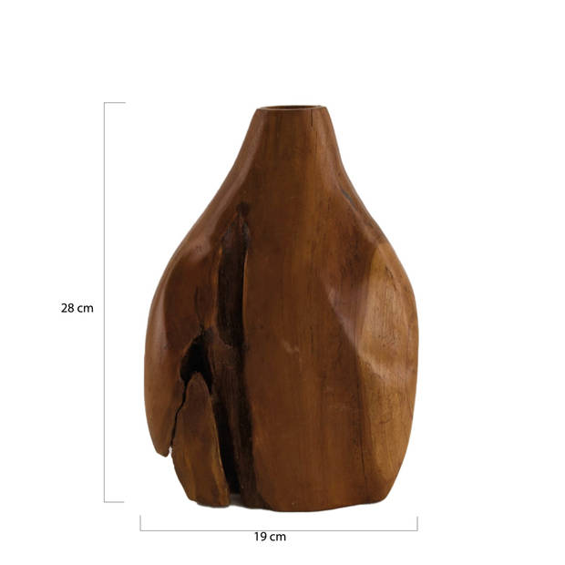 DKNC - Vaas Ryan - Teak hout - 19x9x28 cm - Bruin