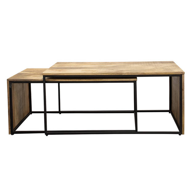 Clayre & Eef Salontafel Set van 2 100 cm / 95 cm Bruin Hout Rechthoek Bijzettafel Bruin Bijzettafel