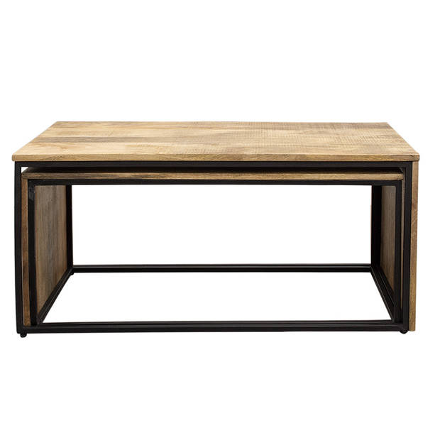 Clayre & Eef Salontafel Set van 2 100 cm / 95 cm Bruin Hout Rechthoek Bijzettafel Bruin Bijzettafel