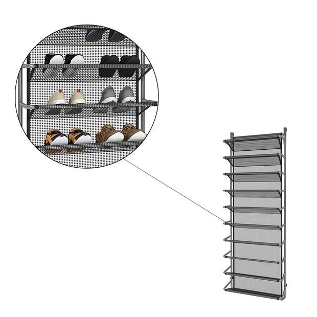 Schoenenrek Hangend 10 Laags Zwart / Zilver