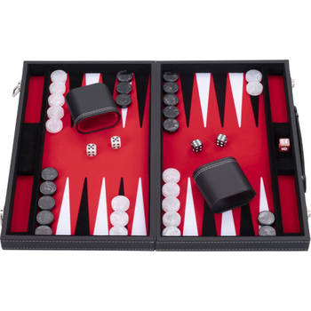Backgammon Spel - 15 Inch - Rood, Zwart & Wit - Ingelegd Vilt