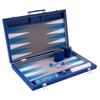 Backgammon Spel - 15 Inch - Grijs, Blauw & Wit - Ingelegd