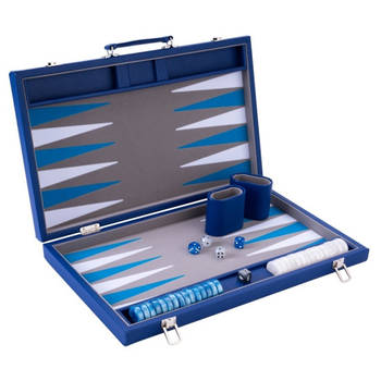 Backgammon Spel - 18 Inch - Grijs, Blauw & Wit