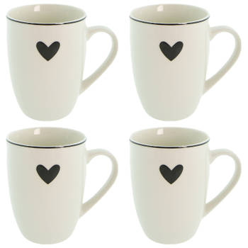 HAES DECO - Set van 4 Mokken - 12x8x10 cm / 350 ml - Porselein - Love Birds