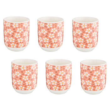 HAES DECO - Mokken set van 6 - Ø 6x8 cm / 100 ml - met Bloemen - Mok