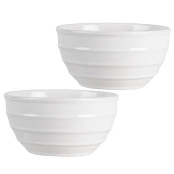 HAES DECO - Set van 2 Soepkommen / Mueslischalen - Ø 18x9 cm / 1000 ml - Wit - Keramiek - Ribble