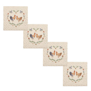 HAES DECO - Set van 4 Wegwerpservetten - 33x33 cm (20 stuks in verpakking) - Papier - Chicken and Rooster