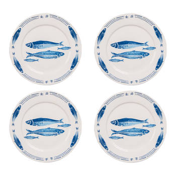 HAES DECO - Dinerborden set van 4 - Formaat Ø 26x2 cm - Porselein - Fishy Blue