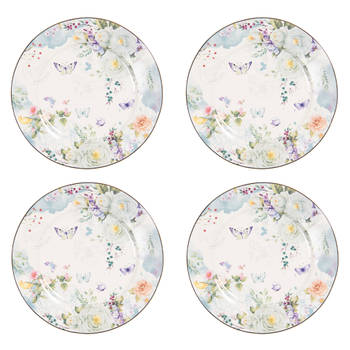 HAES DECO - Ontbijtborden set van 4 - Formaat Ø 19x2 cm - Porselein - Butterfly