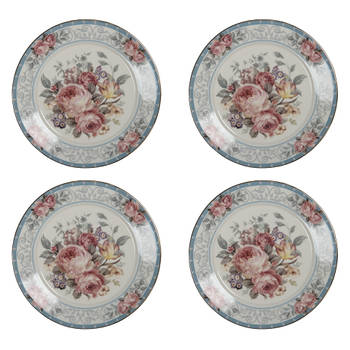 HAES DECO - Ontbijtborden set van 4 - Formaat Ø 21x2 cm - Porselein - Peony Chique