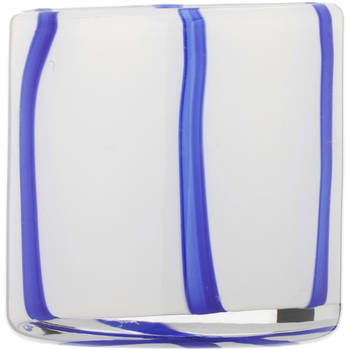 Blokker theelichthouder Dolce Stripe - 8,5x8,5cm - blauw/wit