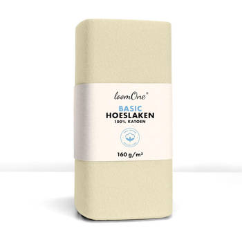 Loom One Hoeslaken – 100% Jersey Katoen – 160x200 cm – tot 23cm matrasdikte– 160 g/m² – Natural / Crème